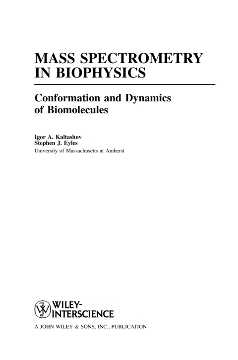 Cover image for book Mass Spectrometry in Biophysics