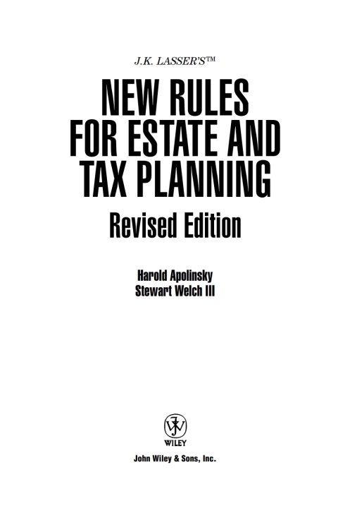 Cover image for book J.K. Lasser's New Rules for Estate and Tax Planning