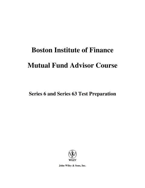 Cover image for book The Boston Institute of Finance Mutual Fund Advisor Course