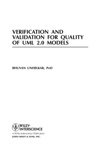 صورة الغلاف: Verification and Validation for Quality of UML 2.0 Models 1st edition 9780471727835