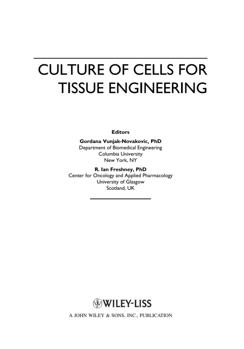 Cover image for book Culture of Cells for Tissue Engineering