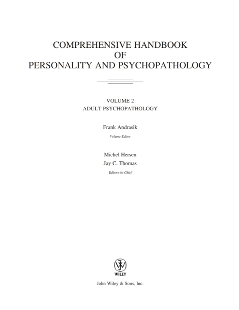 Cover image for book Comprehensive Handbook of Personality and Psychopathology, Adult Psychopathology