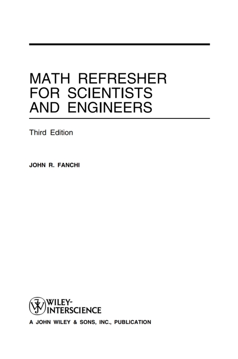 Cover image for book Math Refresher for Scientists and Engineers