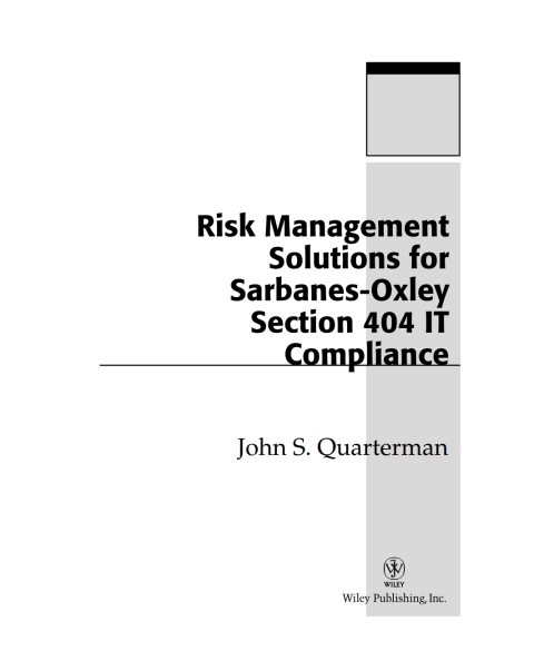 Cover image for book Risk Management Solutions for Sarbanes-Oxley Section 404 IT Compliance
