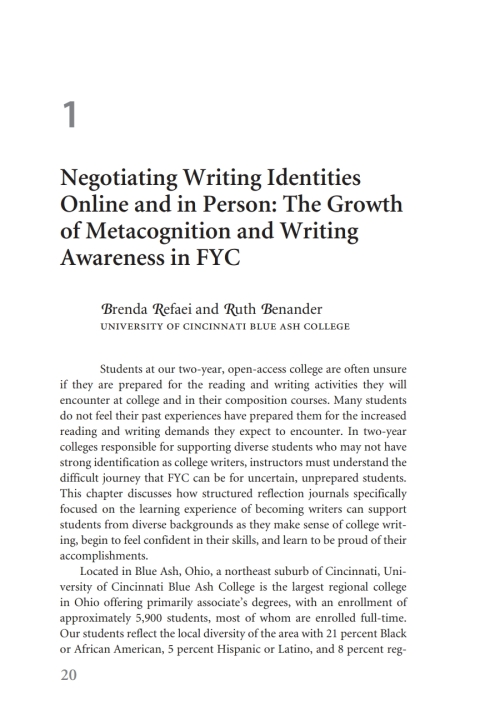 Cover image for book Negotiating Writing Identities Online and in Person: The Growth of Metacognition and Writing Awareness in FYC