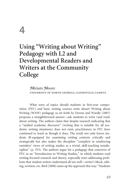 Cover image for book Using “Writing about Writing” Pedagogy with L2 and Developmental Readers and Writers at the Community College