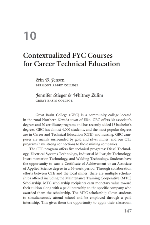 Cover image for book Contextualized FYC Courses for Career Technical Education