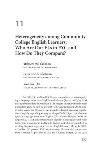 Heterogeneity among Community College English Learners: Who Are Our ELs in FYC and How Do They Compare?