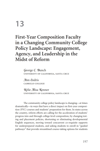 First-Year Composition Faculty in a Changing Community College Policy Landscape: Engagement, Agency, and Leadership in the Midst of Reform
