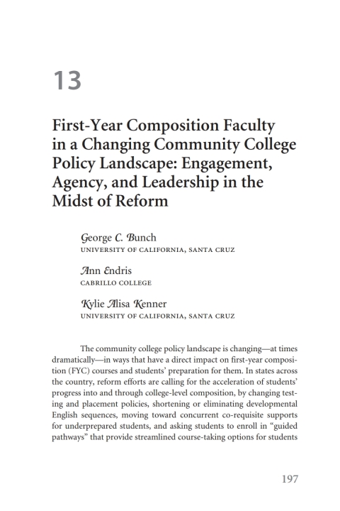 Cover image for book First-Year Composition Faculty in a Changing Community College Policy Landscape: Engagement, Agency, and Leadership in the Midst of Reform