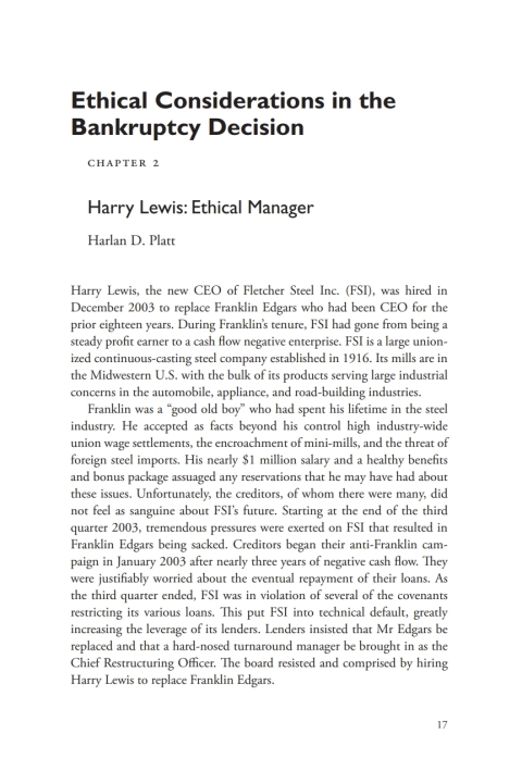 Cover image for book A Casebook on Corporate Renewal, Ch. 2 - Harry Lewis: Ethical Manager