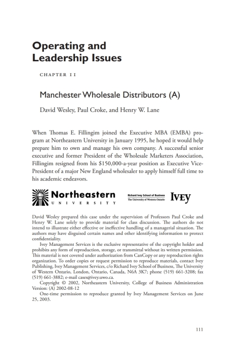 Cover image for book A Casebook on Corporate Renewal, Ch. 11 - Manchester Wholesale Distributors (A)