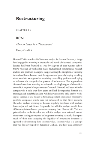 A Casebook on Corporate Renewal, Ch. 16 - RCN, How to Invest in a Turnaround