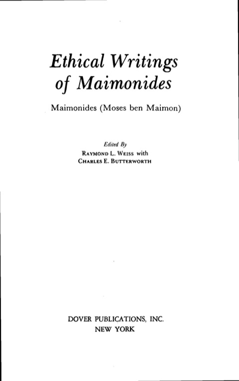 Cover image for book Ethical Writings of Maimonides