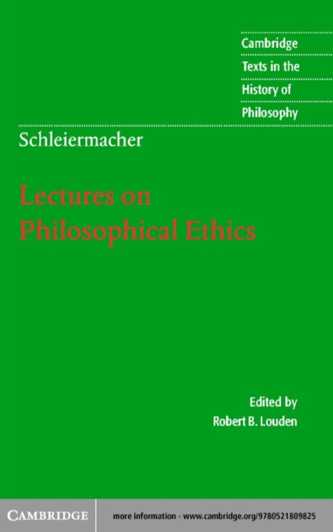 Cover image for book Schleiermacher: Lectures on Philosophical Ethics