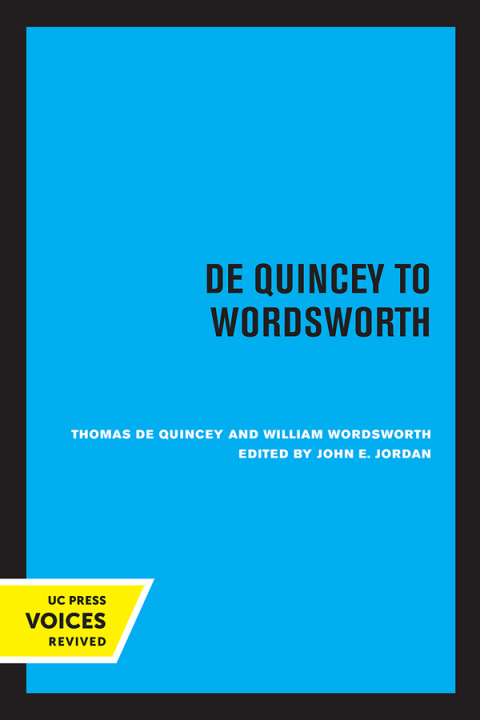 Cover image for book De Quincey to Wordsworth