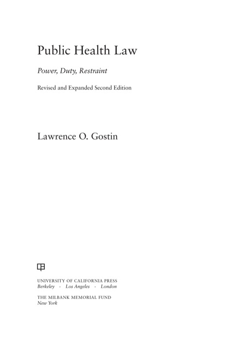 Cover image for book Public Health Law: Power, Duty, Restraint