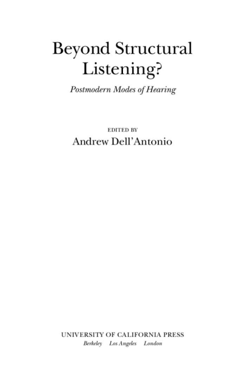 Cover image for book Beyond Structural Listening?