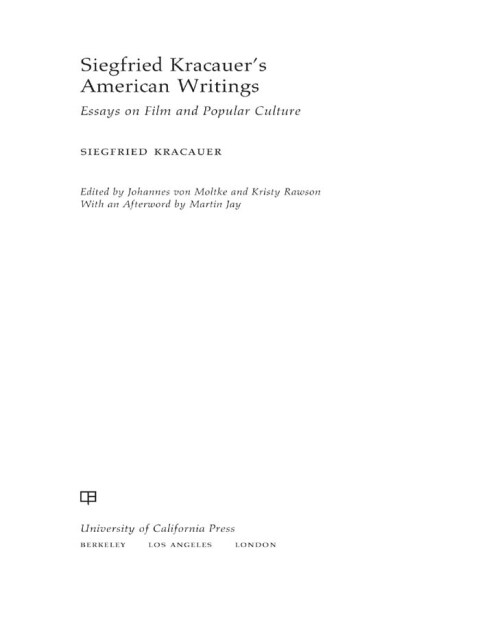 Cover image for book Siegfried Kracauer's American Writings
