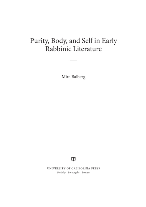 Cover image for book Purity, Body, and Self in Early Rabbinic Literature