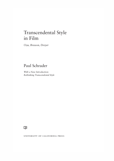 Cover image for book Transcendental Style in Film