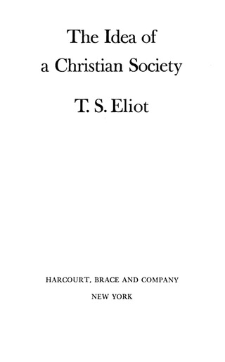 The Idea of a Christian Society
