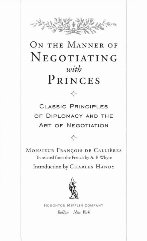 Cover image for book On The Manner Of Negotiating With Princes