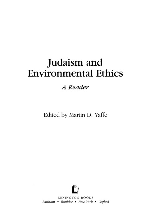Cover image for book Judaism and Environmental Ethics