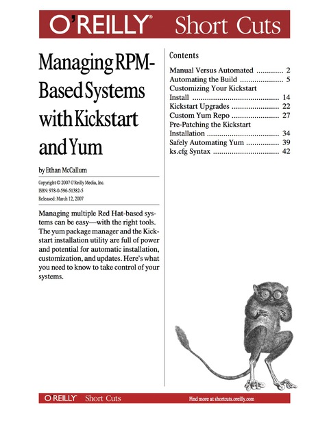 Cover image for book Managing RPM-Based Systems with Kickstart and Yum