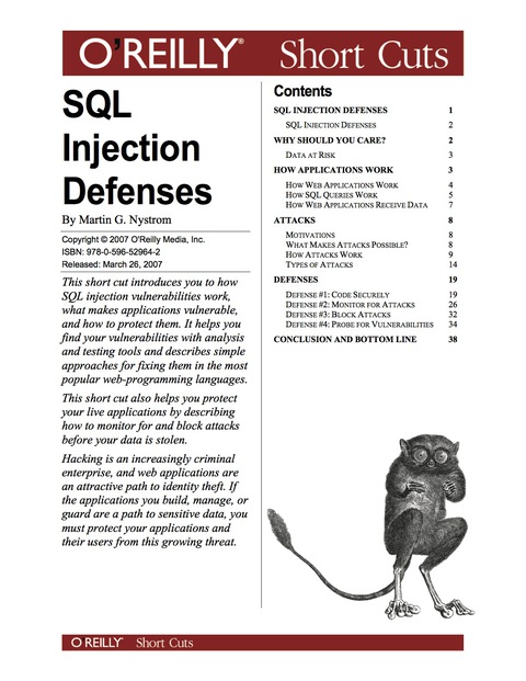Cover image for book SQL Injection Defenses