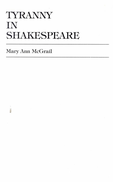 Cover image for book Tyranny in Shakespeare