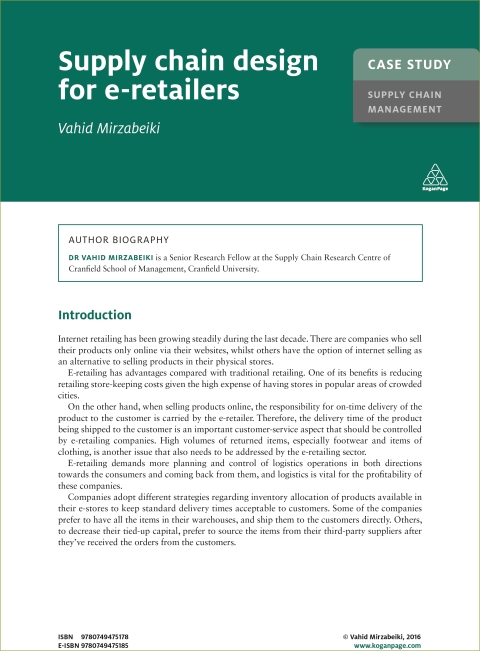 Cover image for book Case Study: Supply Chain Design for E-Retailers