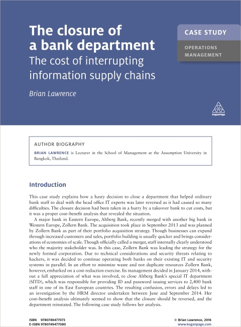 Cover image for book Case Study: The Closure of a Bank Department