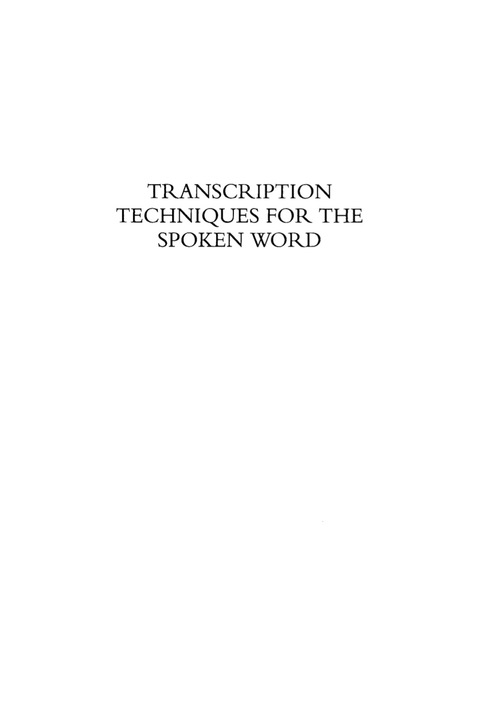 Cover image for book Transcription Techniques for the Spoken Word
