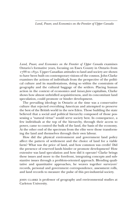 Cover image for book Land, Power, and Economics on the Frontier of Upper Canada