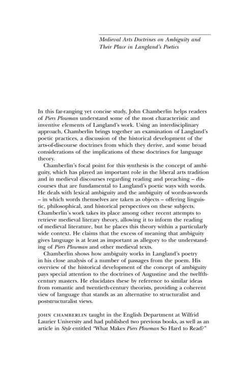 Cover image for book Medieval Arts Doctrines on Ambiguity and Their Places in Langland's Poetics
