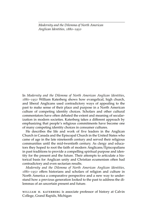 Cover image for book Modernity and the Dilemma of North American Anglican Identities, 1880-1950