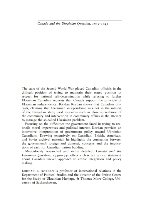 Cover image for book Canada and the Ukrainian Question, 1939-1945