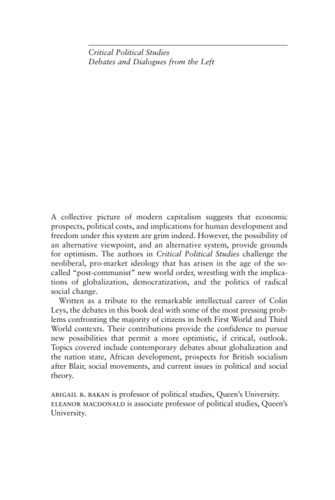Cover image for book Critical Political Studies