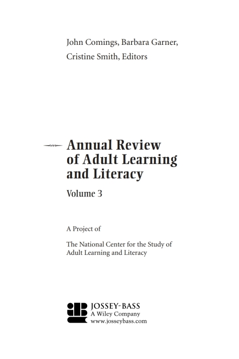 Cover image for book The Annual Review of Adult Learning and Literacy, Volume 3