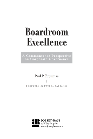 Boardroom Excellence: A Common Sense Perspective on Corporate Governance