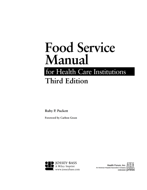 Cover image for book Food Service Manual for Health Care Institutions