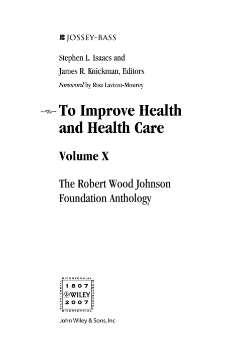 Cover image for book To Improve Health and Health Care Volume X