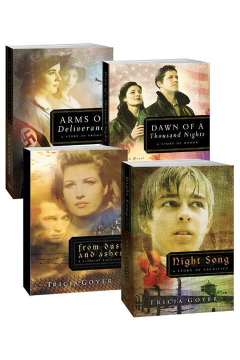 Cover image for book Tricia Goyer WWII Series: From Dust and Ashes, Night Song, Dawn of a Thousand  Nights, and Arms of Deliverance