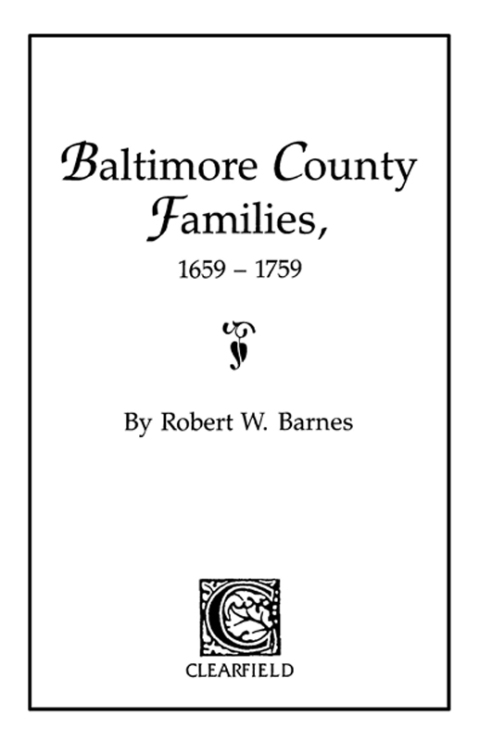 Cover image for book Baltimore County Families, 1659-1759