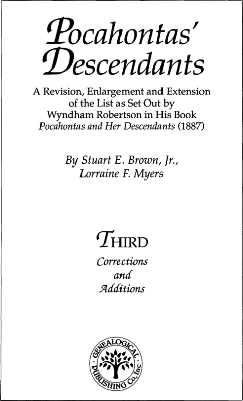 Cover image for book Pocahontas' Descendants, Third Corrections and Additions
