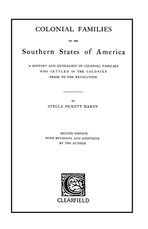 Cover image for book Colonial Families of the Southern States of America