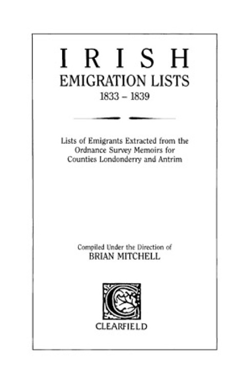 Cover image for book Irish Emigration Lists, 1833-1839