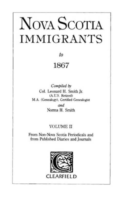 Cover image for book Nova Scotia Immigrants to 1867, Volume II