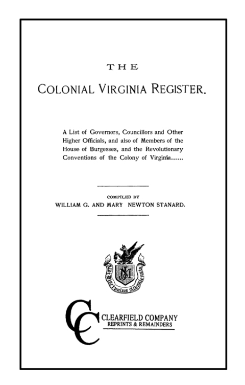Cover image for book The Colonial Virginia Register